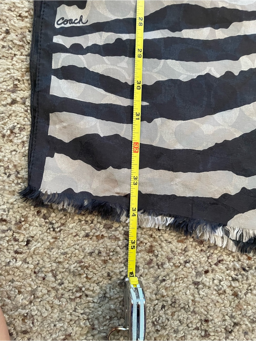 Coach Zebra Stripe Logo Scarf in Black and Gray - Picture 10 of 10